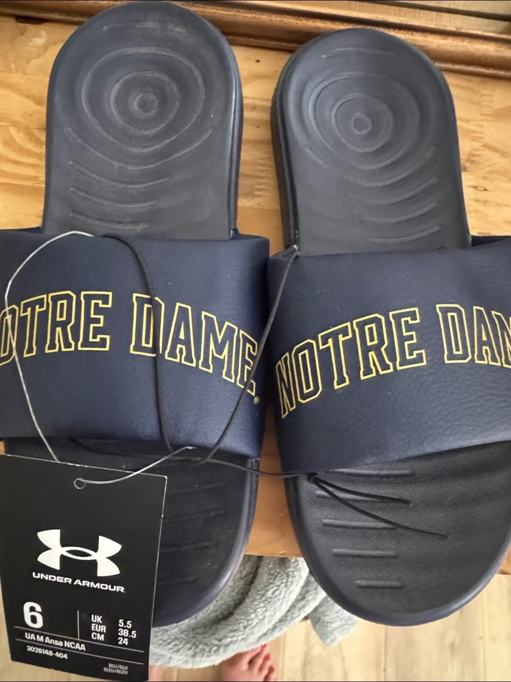Under Armour Men's Navy Slide Sandals with Gold Logo